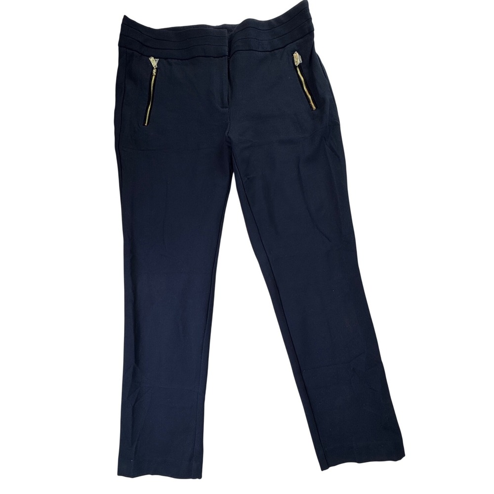 Anne Klein Navy Blue Slim Leg Dress Pants Gold Zipper Pockets Women 12 corp core